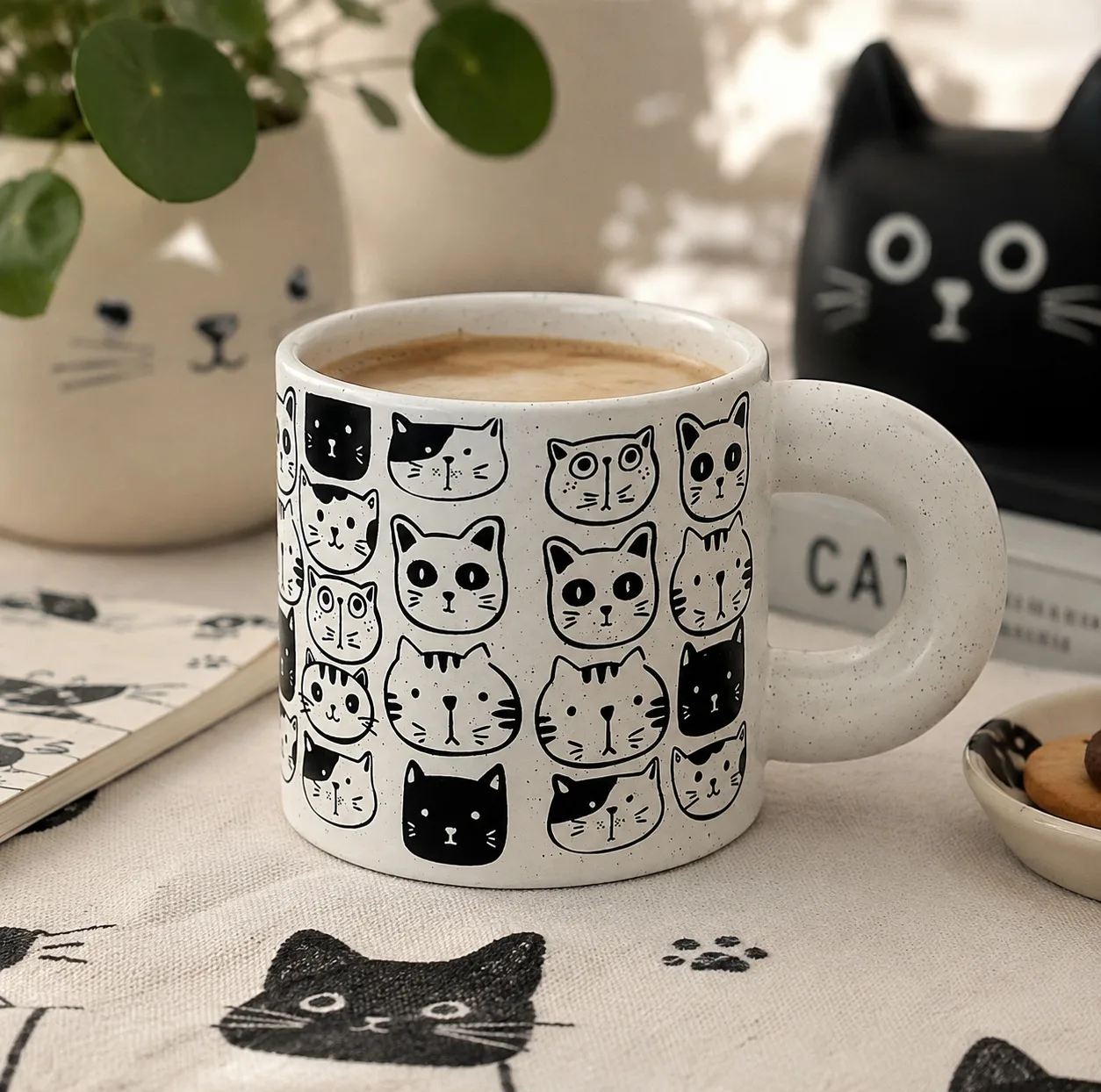 ماگ مدل سرامیکی دسته دوناتی cat soosoo09 طرح گربه
