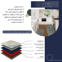 فرش ماشینی 300 شانه زمینه خاکستری حاشیه سبز مدل اورکوم چاپی بدون پرز بدون تار و پود طرح آشپزخانه کد kitchen.5001.01 بسته دو عددی