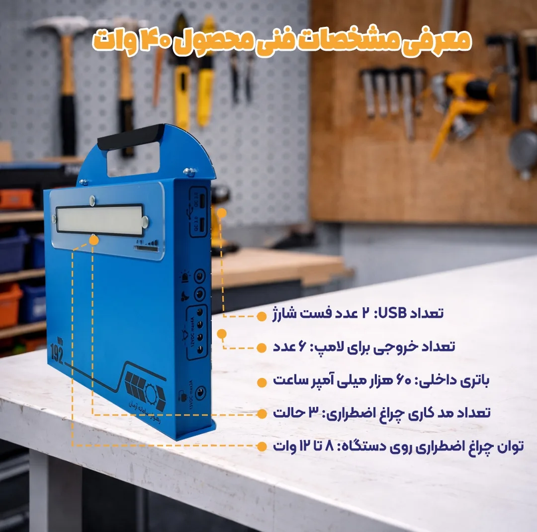 پکیج برق خورشیدی اضطراری 192 وات رساما مدل R192LIF40