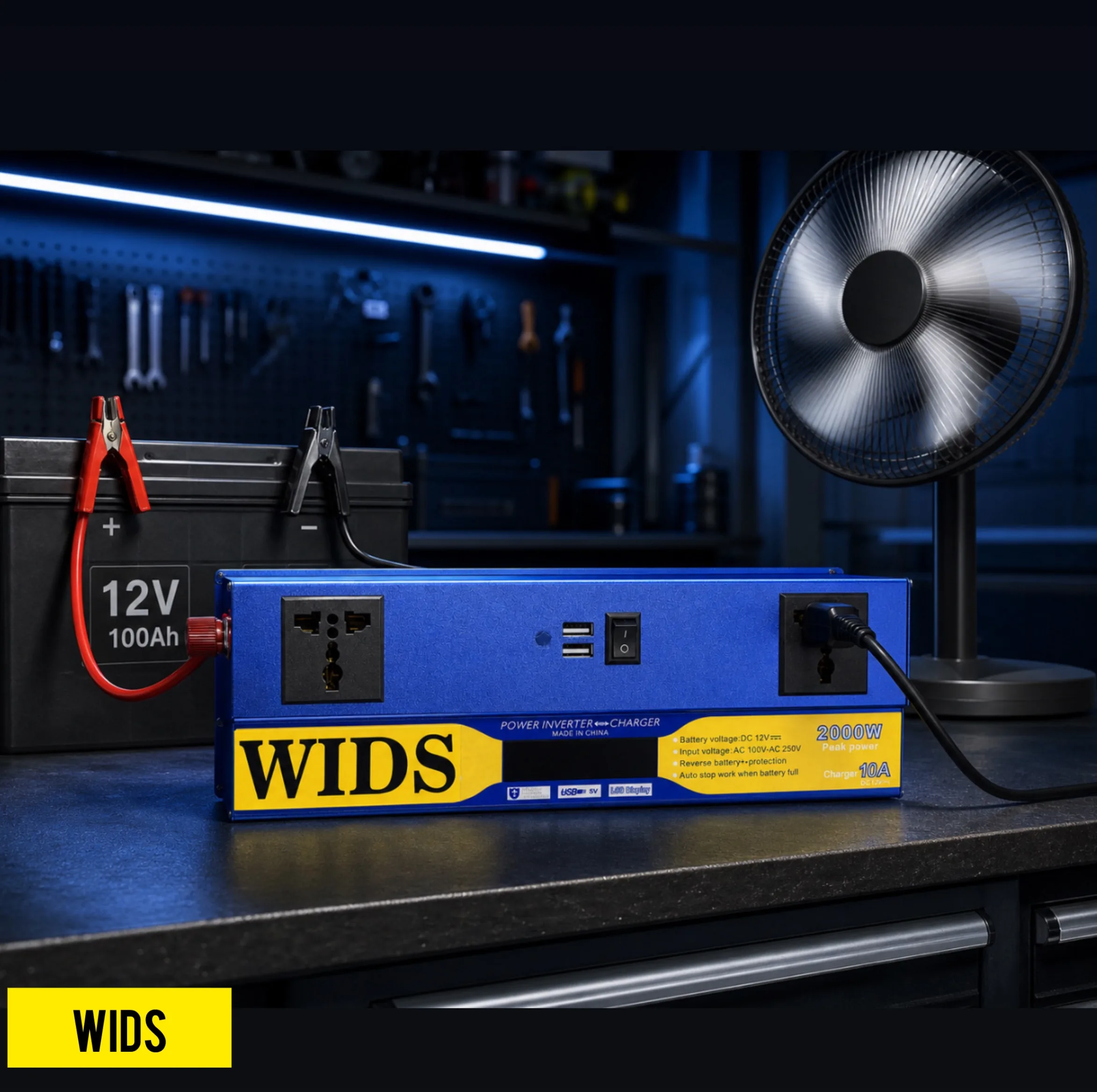 مبدل برق خودرو ویدز مدل شارژر دار 10آمپر 12V-TO-220V-2000W