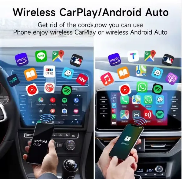 کارپلی و اندروید اتو مدل Wireless P9593 Carplay/Android Auto به همراه مبدل USB به USB-C