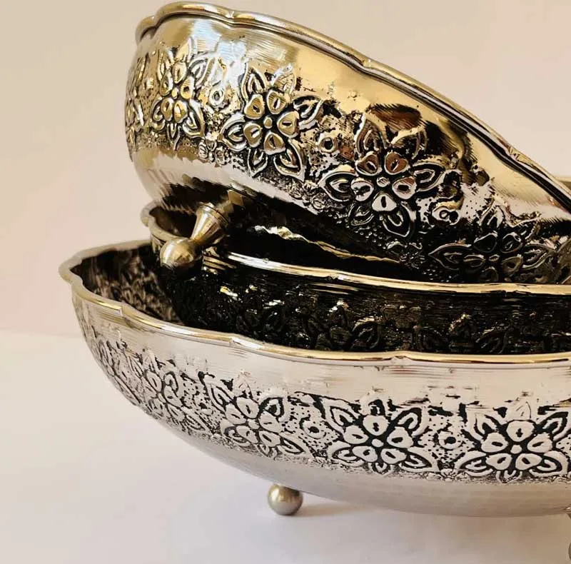 ست ظروف پذیرایی مسی مدل سه پایه برنجی کد ZH321.5