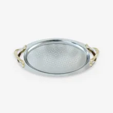 سینی استیل دسته‌دار مدل اوریو بیضی طرح‌دار کد B220 سایز 30*45 سانتی متر
