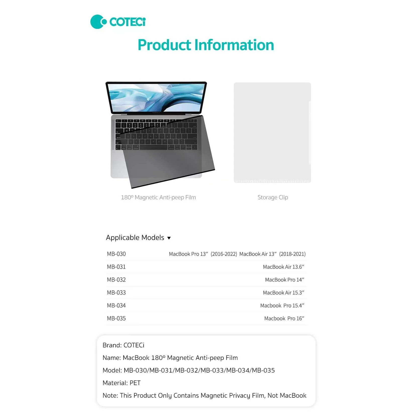 محافظ صفحه نمایش حریم شخصی کوتتسی مدل آهن ربایی MB-034 مناسب برای مک بوک اپل MacBook Pro 15.4 inch A1990/A1707/A2941(M2)/A3114(M3)/A3241(M4)