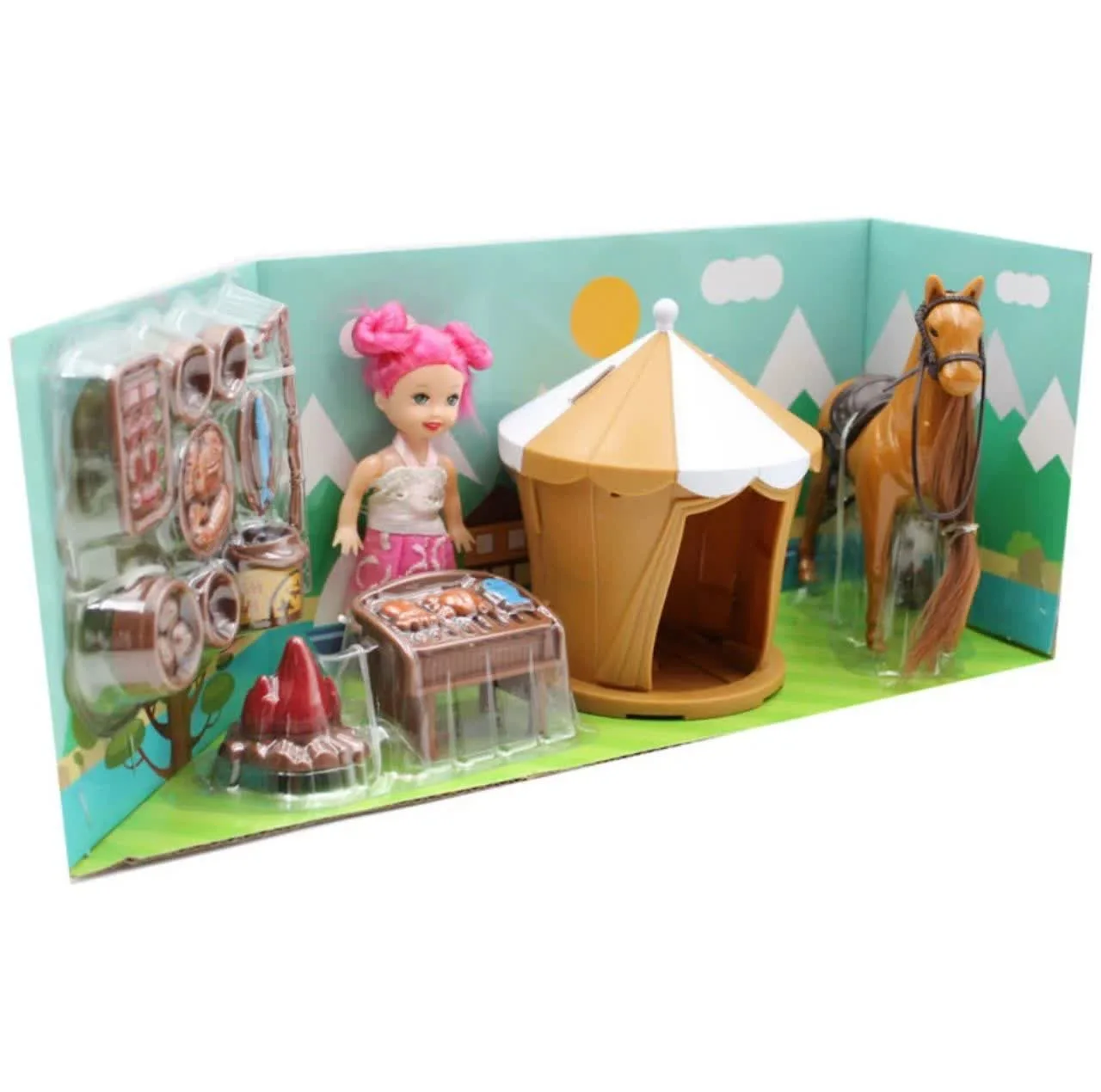 اسباب بازی ناب سل مدل دختر مفصلی بامزه به همراه اسب و لوازم پیک نیک کدCUTE AND FUN HORSE TOY NAAB001مجموعه 14 عددی