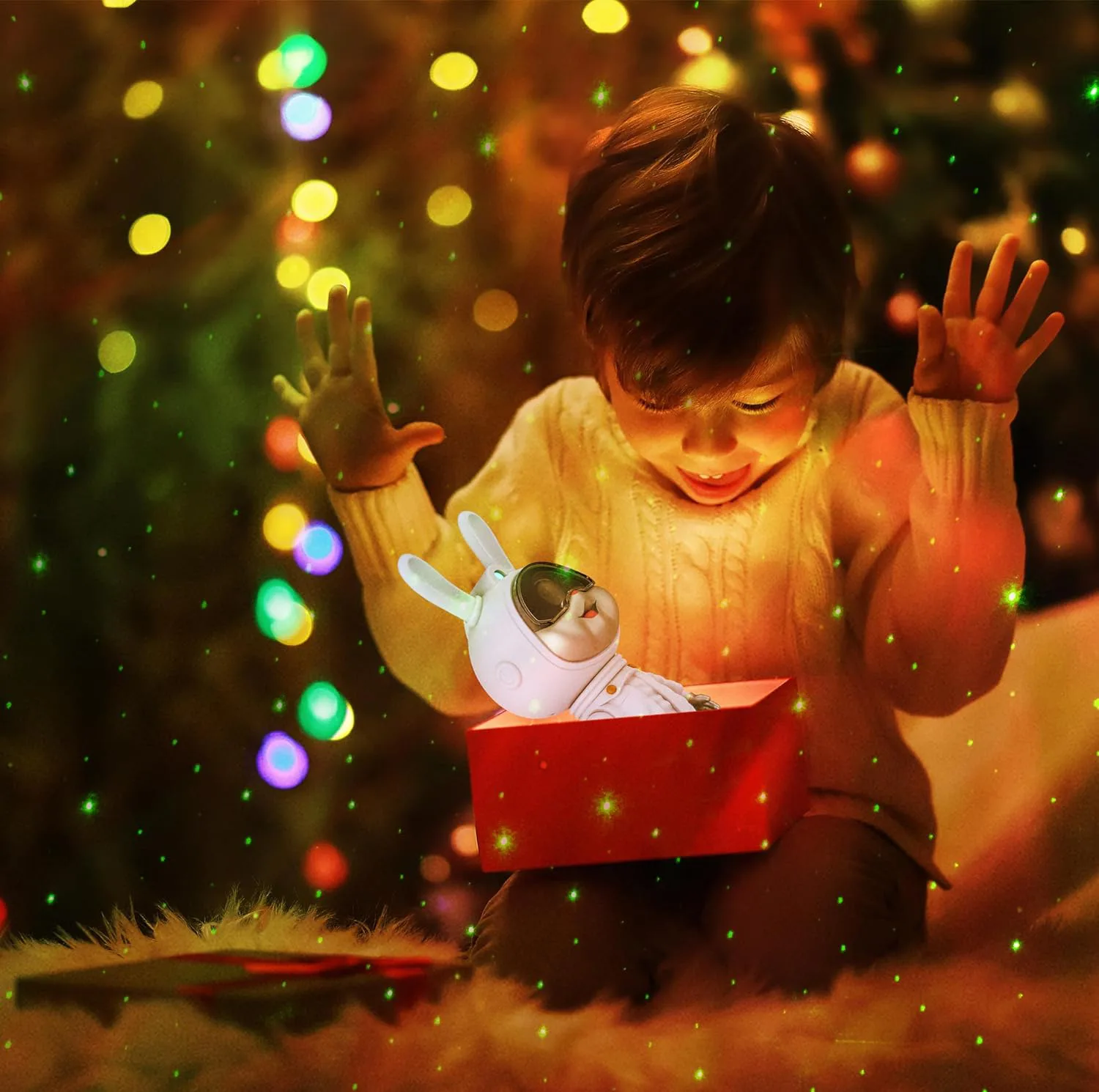 چراغ خواب رومیزی مدل galaxy nightlight projector خرگوش فضانورد با نور کهکشانی