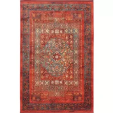 فرش ماشینی 1200 شانه زمینه قرمز لاکی حاشیه سبز طرح هلنا کد25NH0010