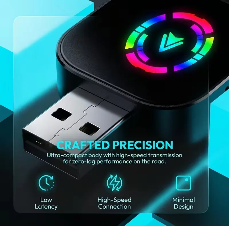 کارپلی و اندروید اتو مدل Wireless CarPlay/Android Auto Q1AS به همراه مبدل USB به USB-C