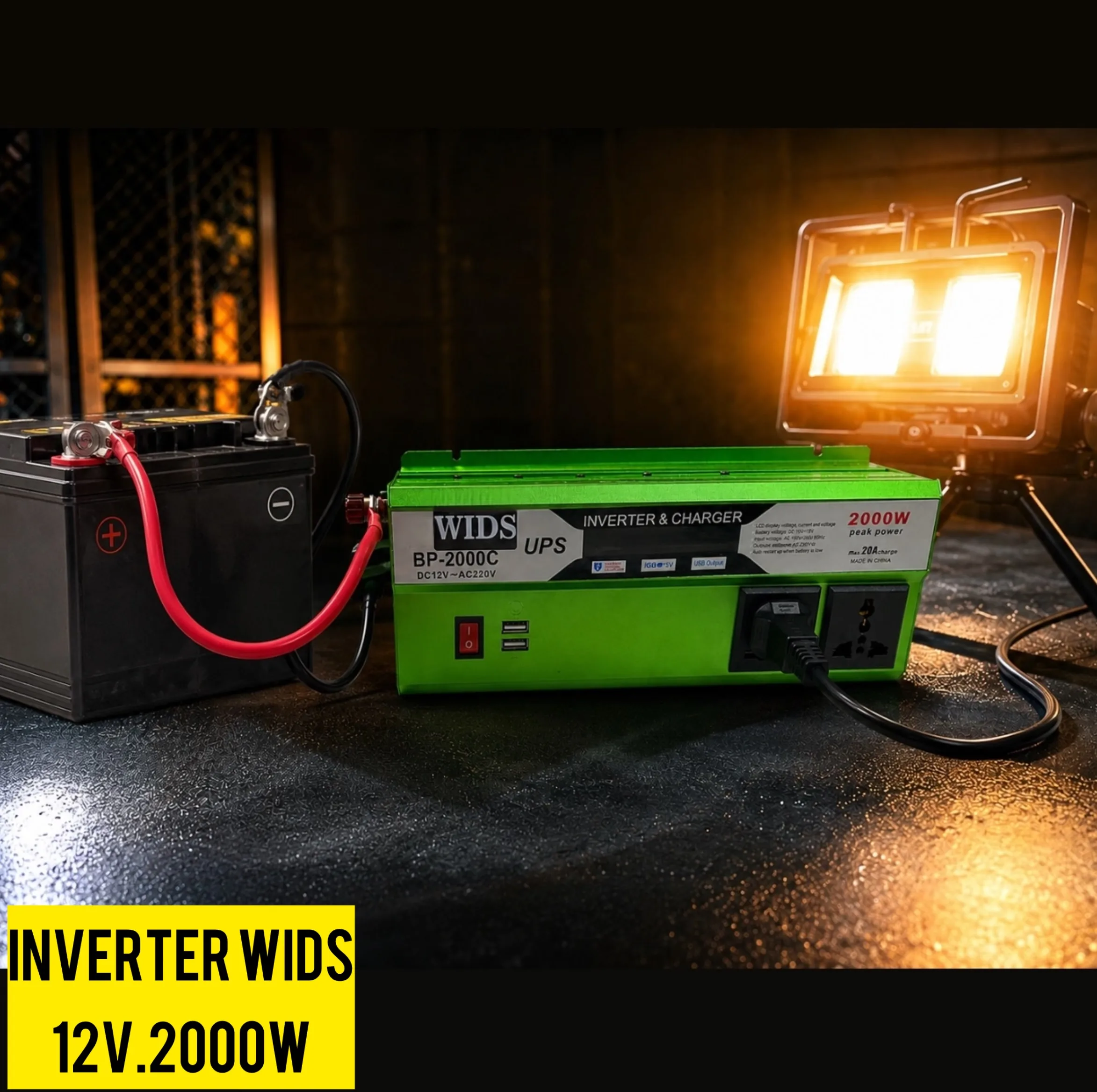 مبدل برق خودرو ویدز مدل شارژر دار 20 آمپر کد 12V-TO-220V-2000W