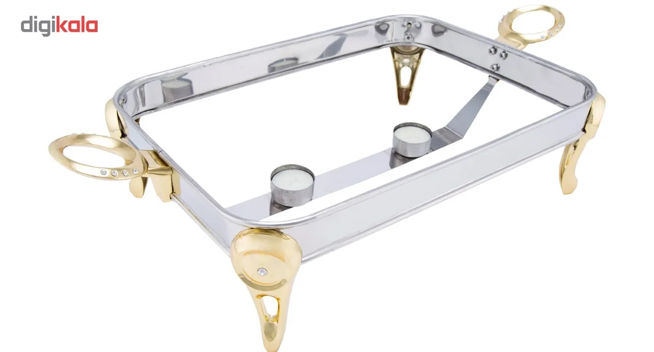 ظرف سوفله و برنج‌خوری BB1012G ظرفیت 12 نفر استیل براق ضدزنگ با سینی جداشونده و پایه نگهدارنده همراه 2 شمع وارمر قابل شستشو در ماشین ظرفشویی
