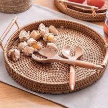 سینی حصیر بافی مدل راتان بسته 3 عددی