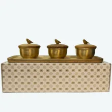 قندان گلد کیش مدل برد کد GK829474 مجموعه 3 عددی به همراه سینی