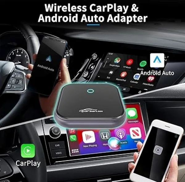کارپلی و اندروید اتو مدل 2in1 wireless adapter به همراه کابل USB به USB-C و کابل USB-C