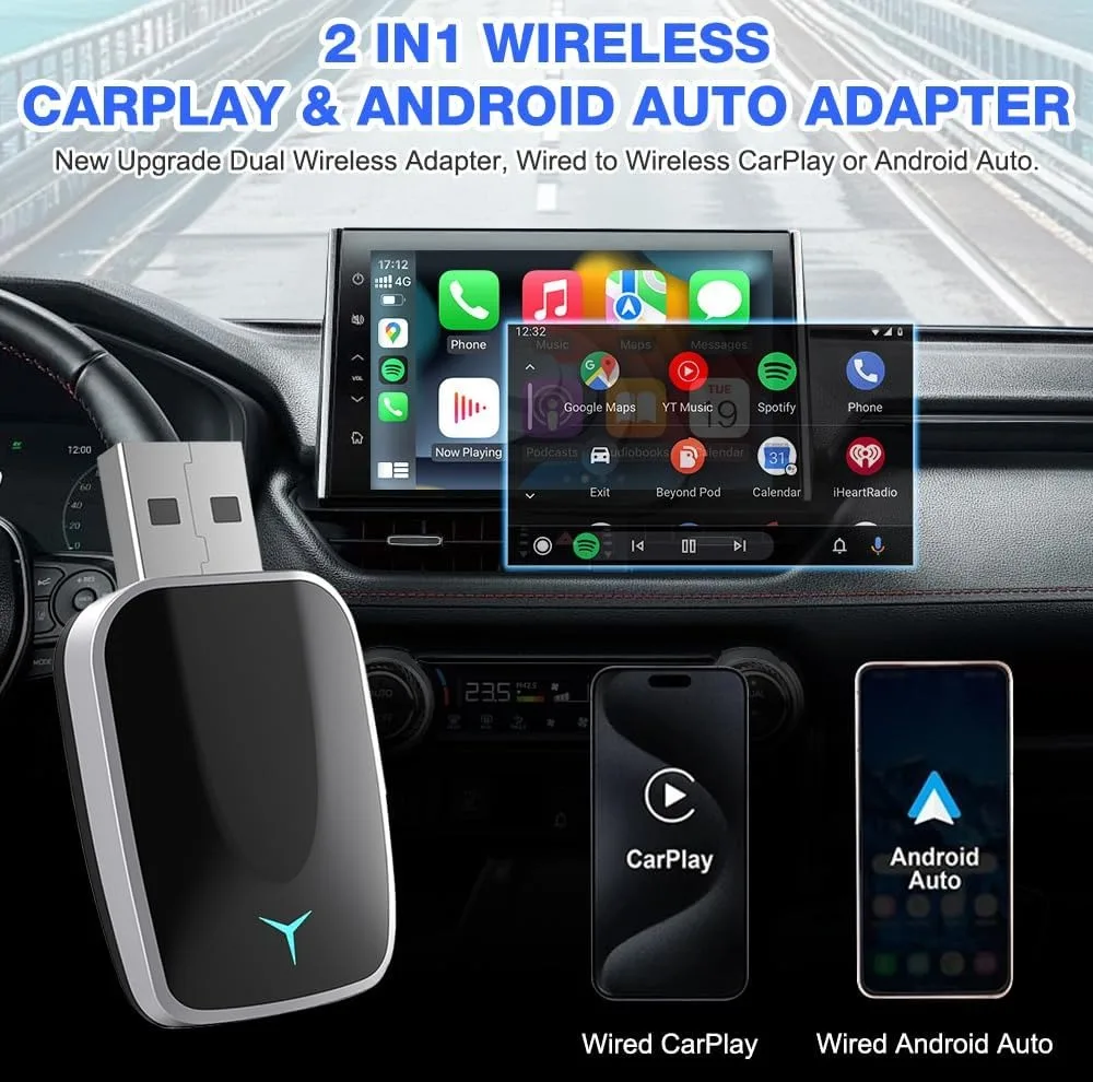 کارپلی و اندروید اتو مدل 2in1 به همراه مبدل USB به USB-C