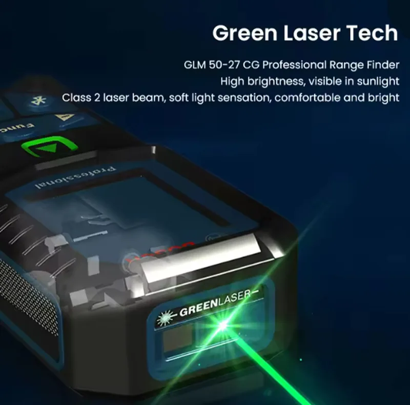 متر لیزری بوش مدل لیزر سبز GLM 50-27 CG / ISO NORM 16331-1 + BT150 + Green Glass Laser برد 50 متر