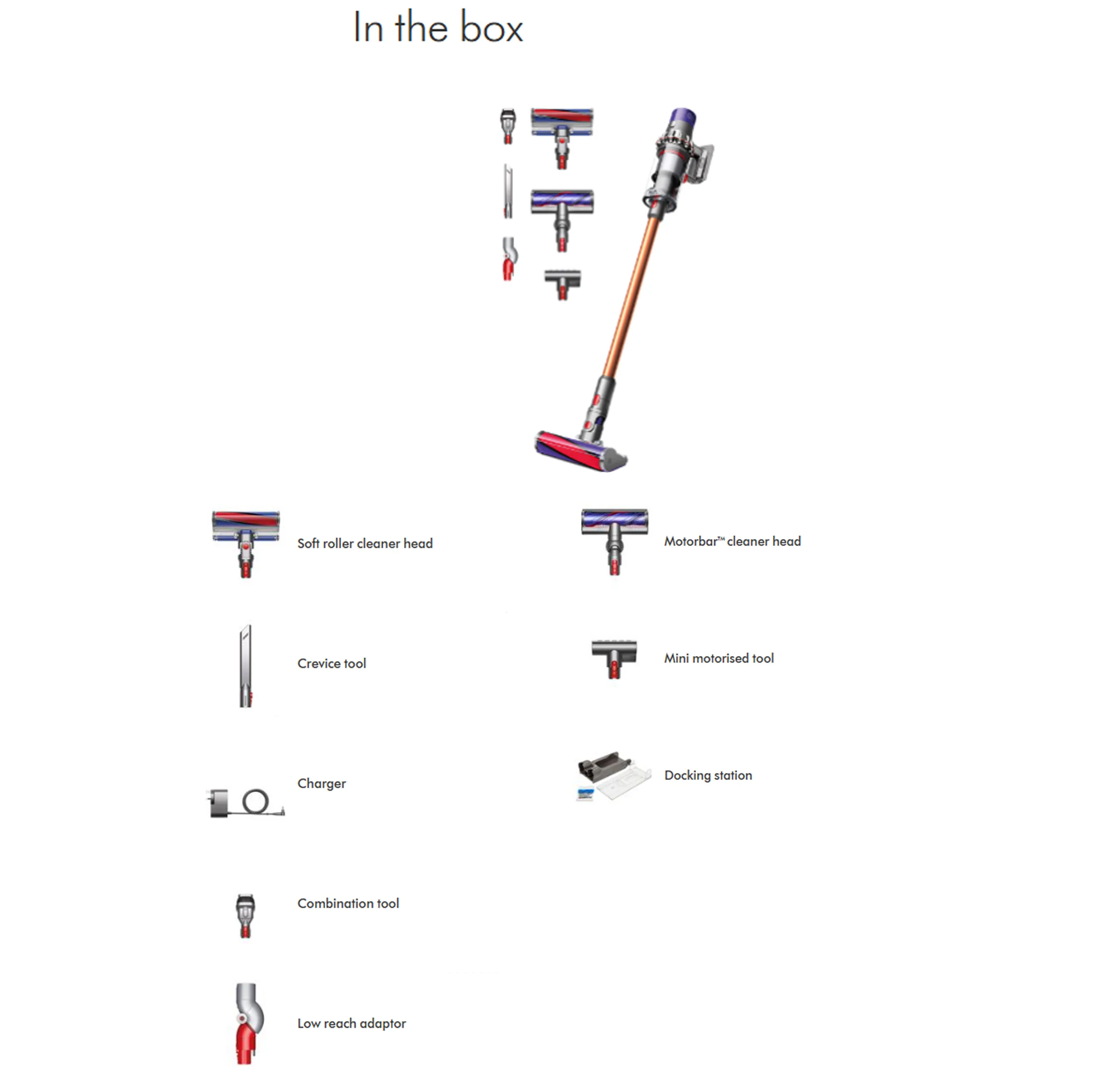 جارو شارژی عصایی دایسون مدل V10 Absolute با باتری لیتیوم‌یونی، فیلتر HEPA و 2 سری نظافتی Motorbar و Soft roller