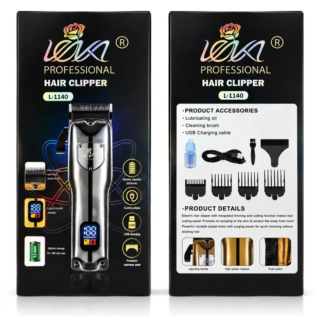 ماشین اصلاح موی سر شارژی لنکا مدل L-1140 وزن 400 گرم، با باتری 2000mAh و نمایشگر LED