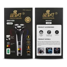 ماشین اصلاح موی صورت شارژی لنکا مدل L-1110، چرخشی صفر زن، با 3 تیغه استیل ضد زنگ، نمایشگر سطح باتری، شارژ USB، 150 دقیقه شارژدهی و 120 دقیقه زمان شارژ