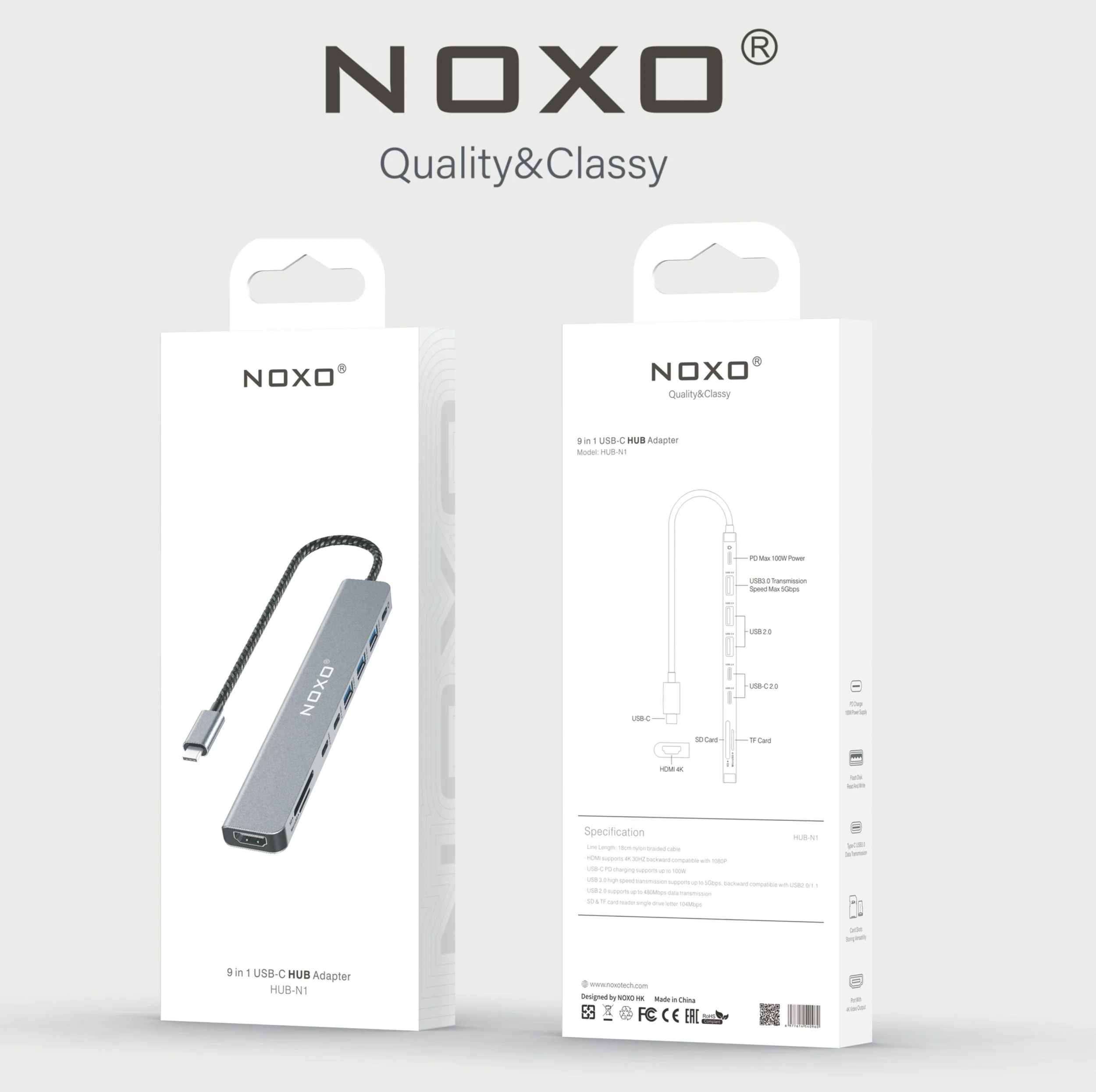 هاب 9 پورت USB-C نوکسو مدل HUB-N1 9in1 با پشتیبانی شارژ PD 100 وات، HDMI 4K، USB 3.0 و کارتخوان SD/TF