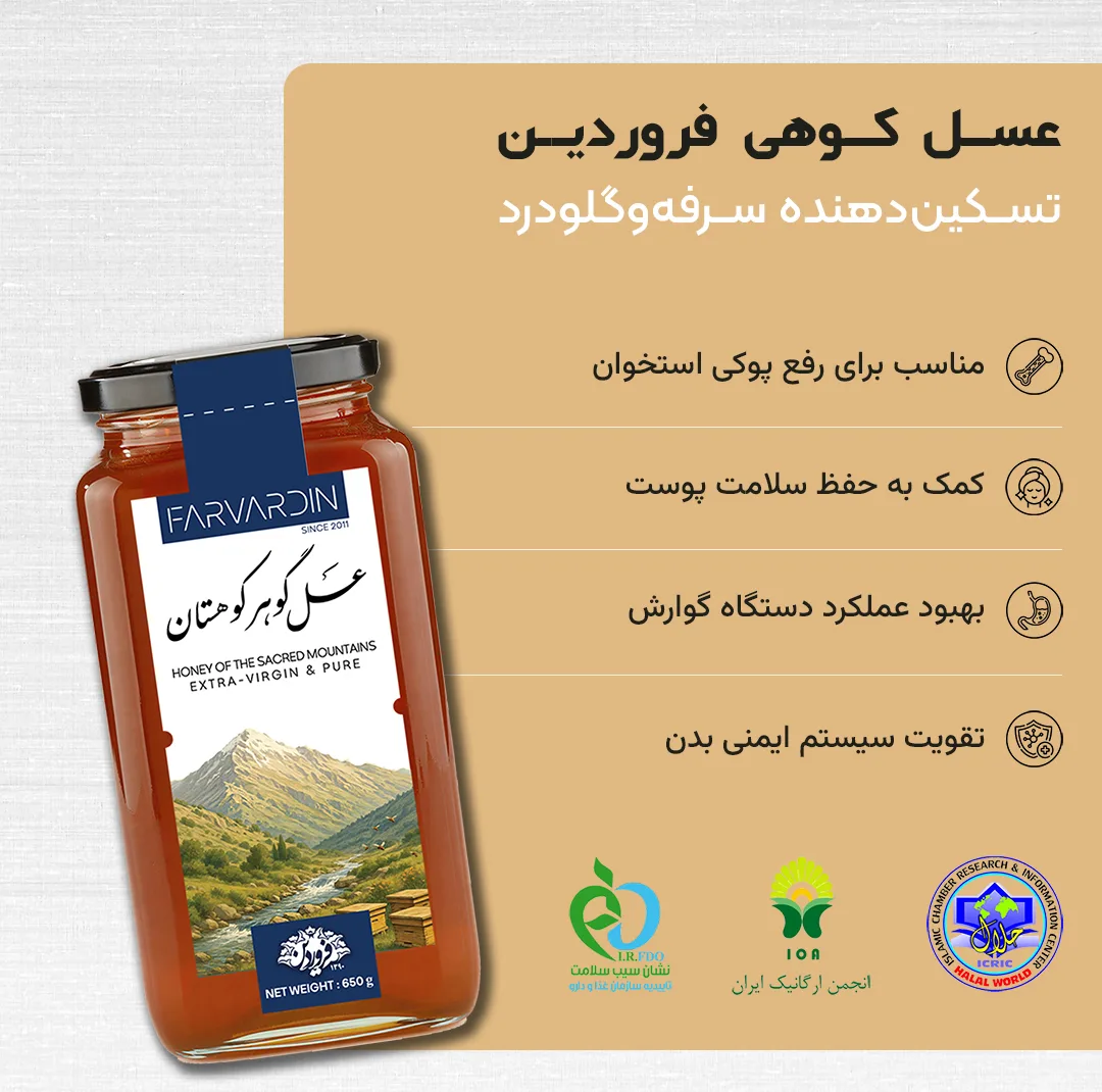 عسل طبیعی چهل گیاه کوهستان فروردین - 650 گرم