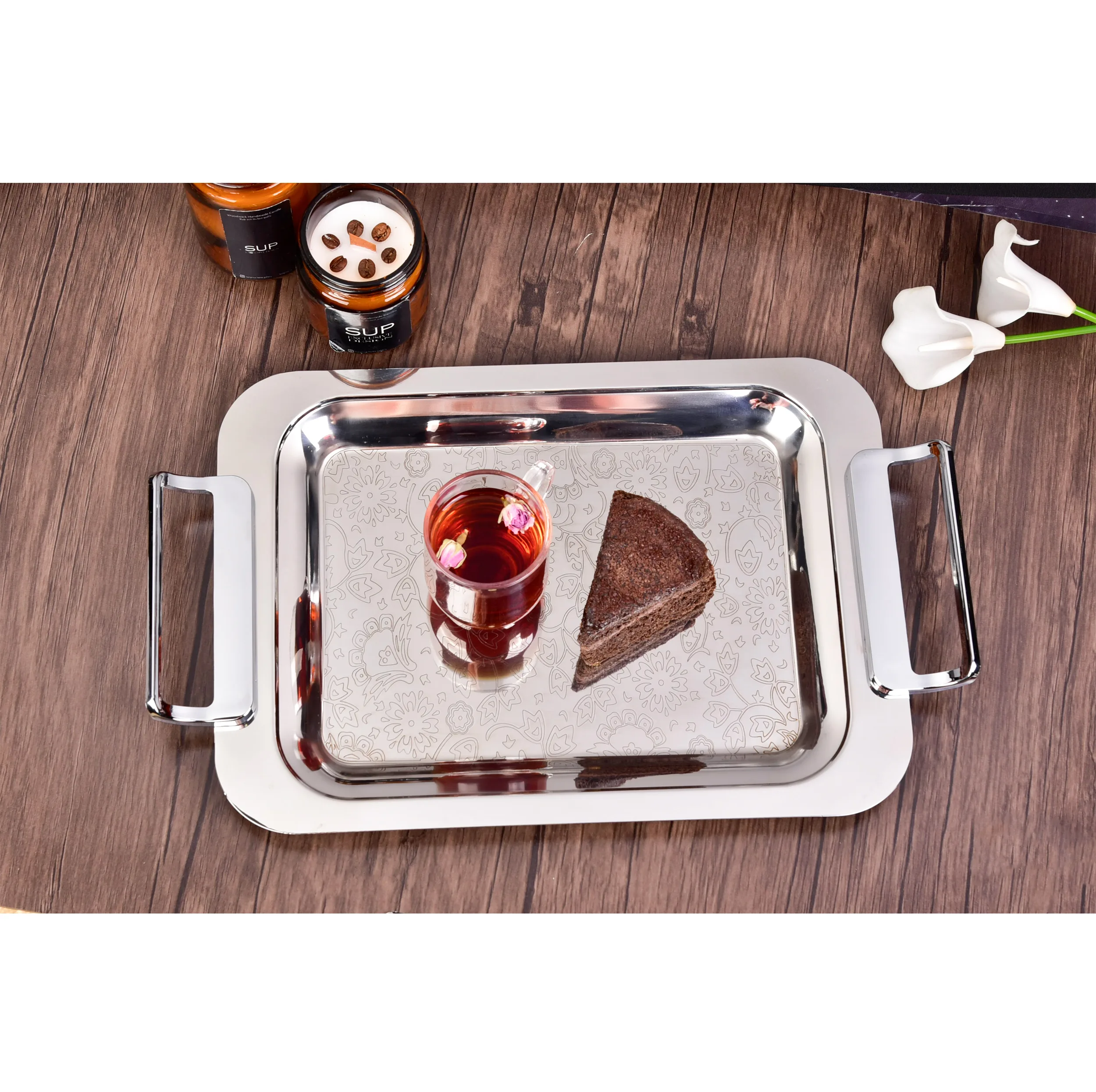 سینی دسته دار یونیک کد 02 - 4075 سایز 26*42 سانتی متر