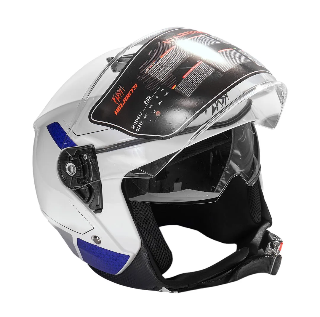 کلاه کاسکت بدون فک فلش مدل 852 glossy blue-white