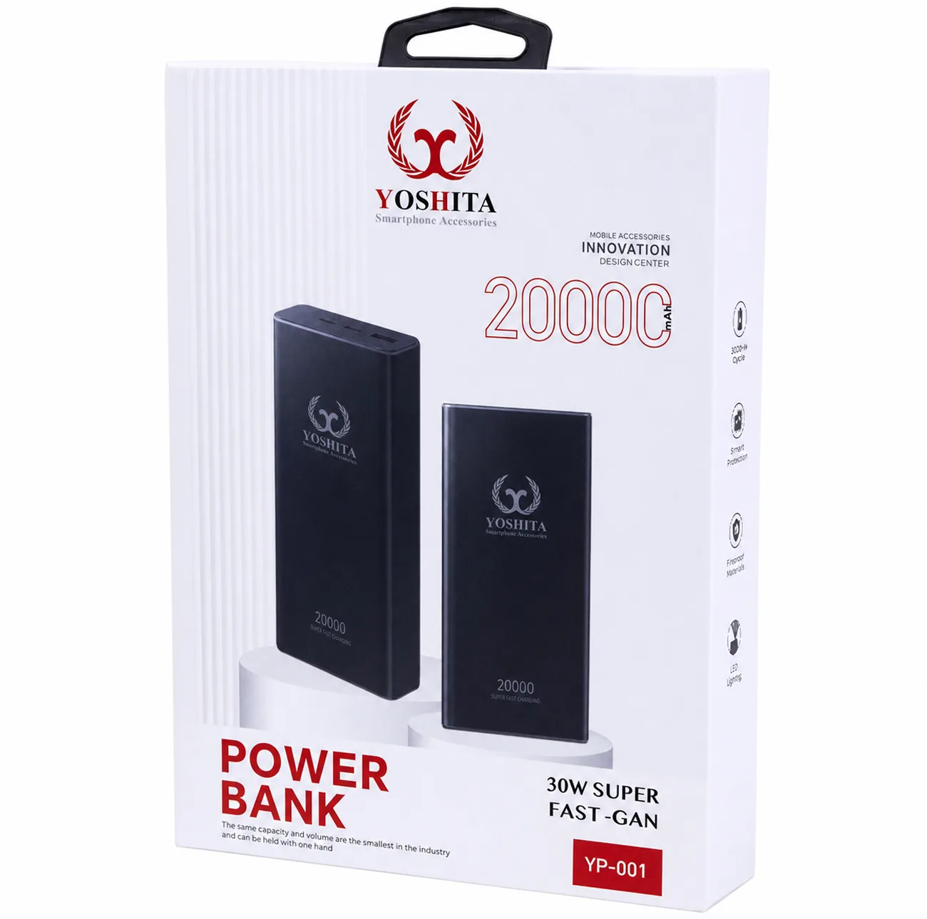 پاوربانک 30 وات یوشیتا مدل YP-001 ظرفیت 20000 میلی‌آمپر‌ساعت به همراه یک عدد کابل USB-A به USB-C