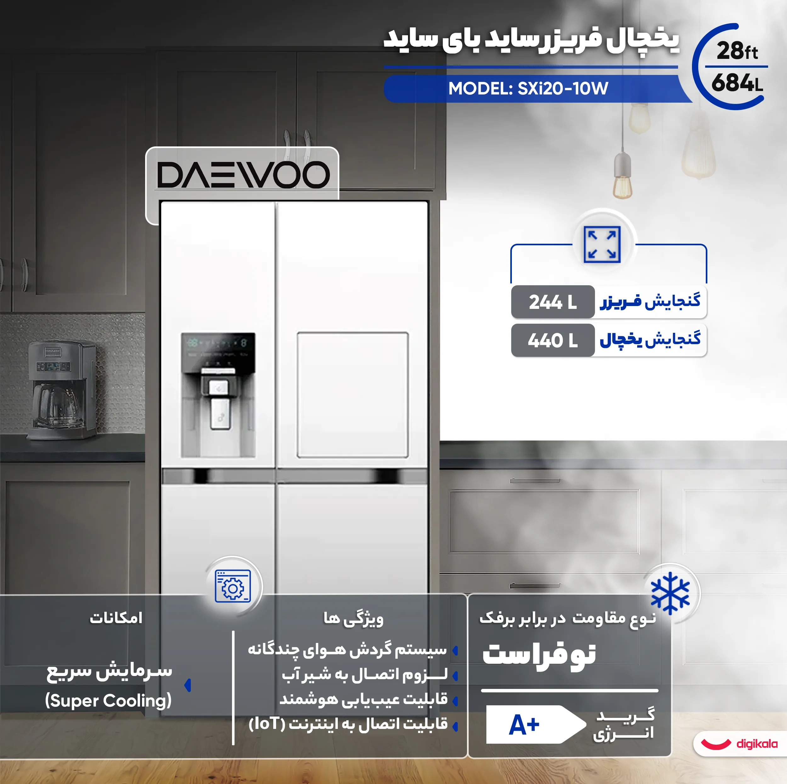 یخچال فریزر ساید بای ساید 28 فوت دوو مدل SXi20-10W