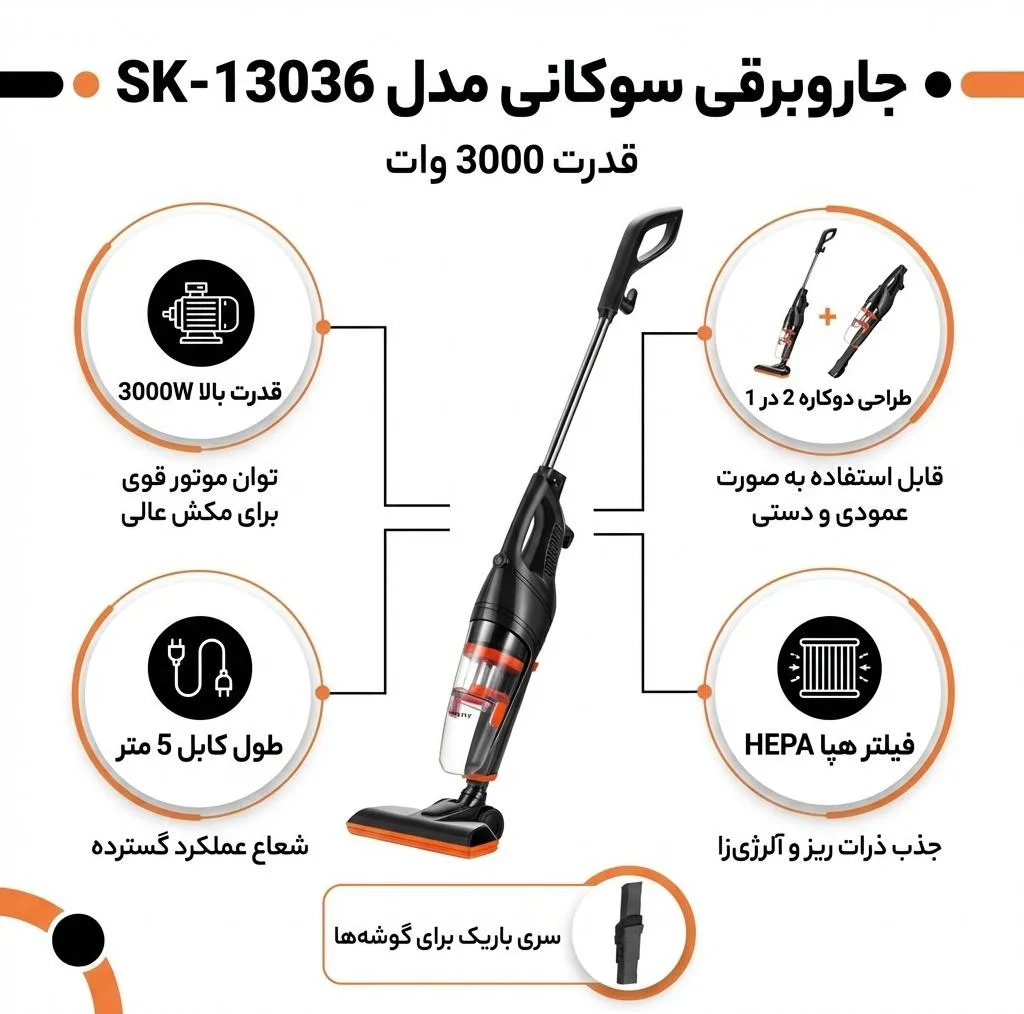 جاروبرقی 3000 وات سوکانی مدل SK-13036