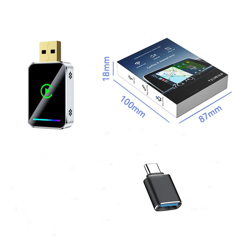 کارپلی و اندروید اتو مدل Wireless CarPlay/Android Auto Q1JS به همراه مبدل USB به USB-C