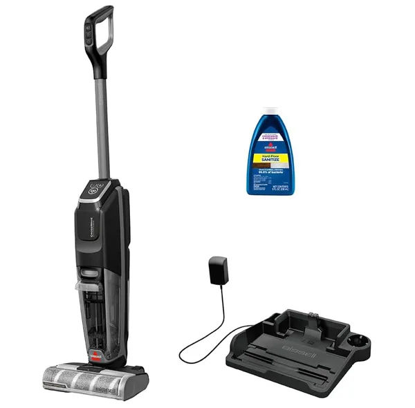 جارو شارژی عصایی بیسل مدل CrossWave OmniForce EDGE 4000E با باتری 2500mAh، توان مکش 31 AirW، سه حالت کاری PowerVac، PowerMop و Turbo، مخزن زباله 660 میلی‌لیتری، مخزن مایعات 440 میلی‌لیتری، برس خودتمیزشونده و فناوری ZEROGAP