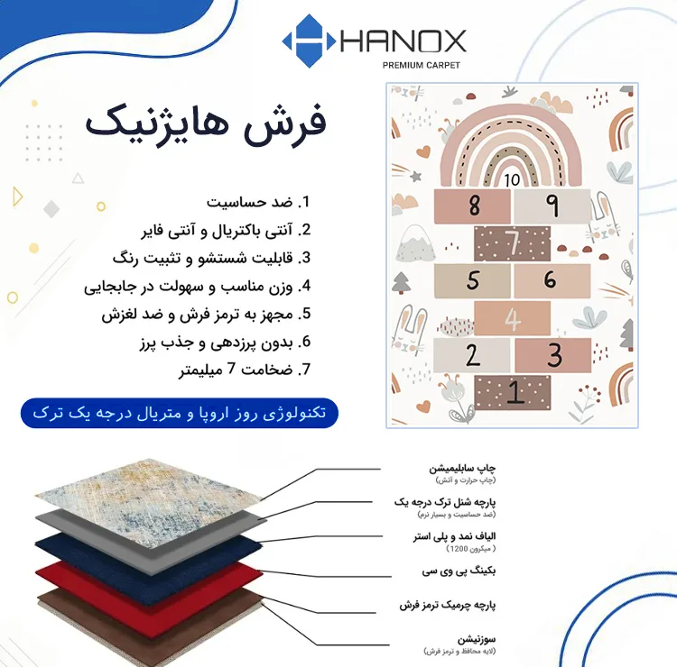 فرش ماشینی 1000 شانه هانوکس زمینه کرم - قهوهای حاشیه چند رنگ مدل کودک کد U301