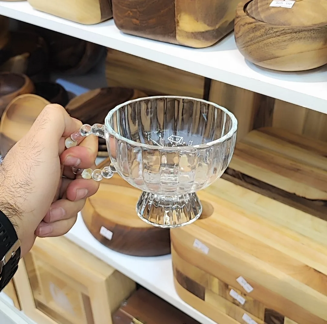 بستنی خوری مدل پایه دار دسته مرواریدی مجموعه 2 عددی