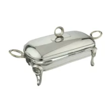 ظرف سوفله مستطیل ظرفیت 1.6 لیتر، بدنه و در استیل ضدزنگ 18/10، دارای یک جای وارمر، ابعاد داخلی 25×16×5 سانتی‌متر، مناسب شستشو با دست و ماشین ظرفشویی