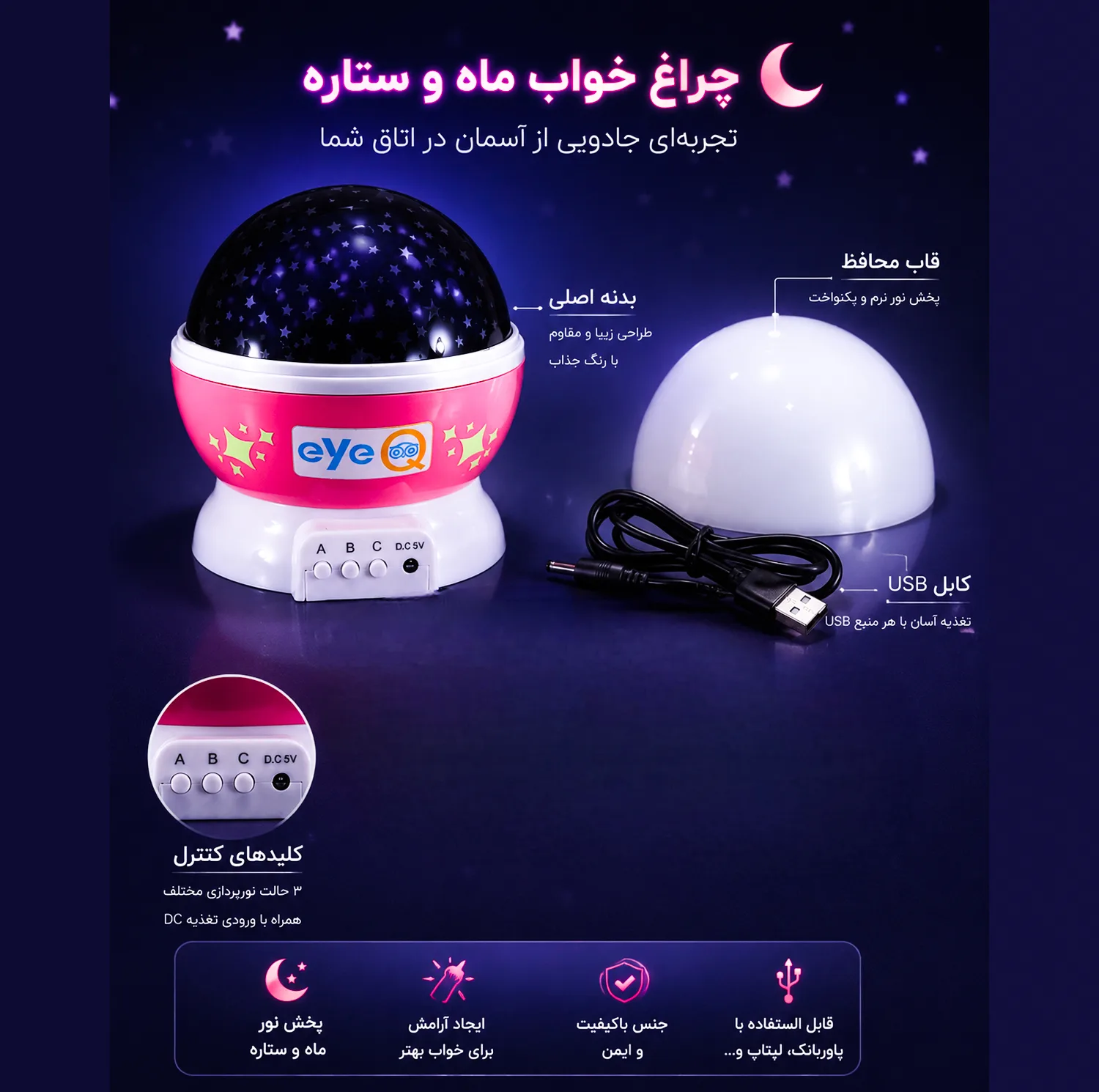 چراغ خواب اتاق کودک آی کیو مدل RoBOT کد Ai-v51