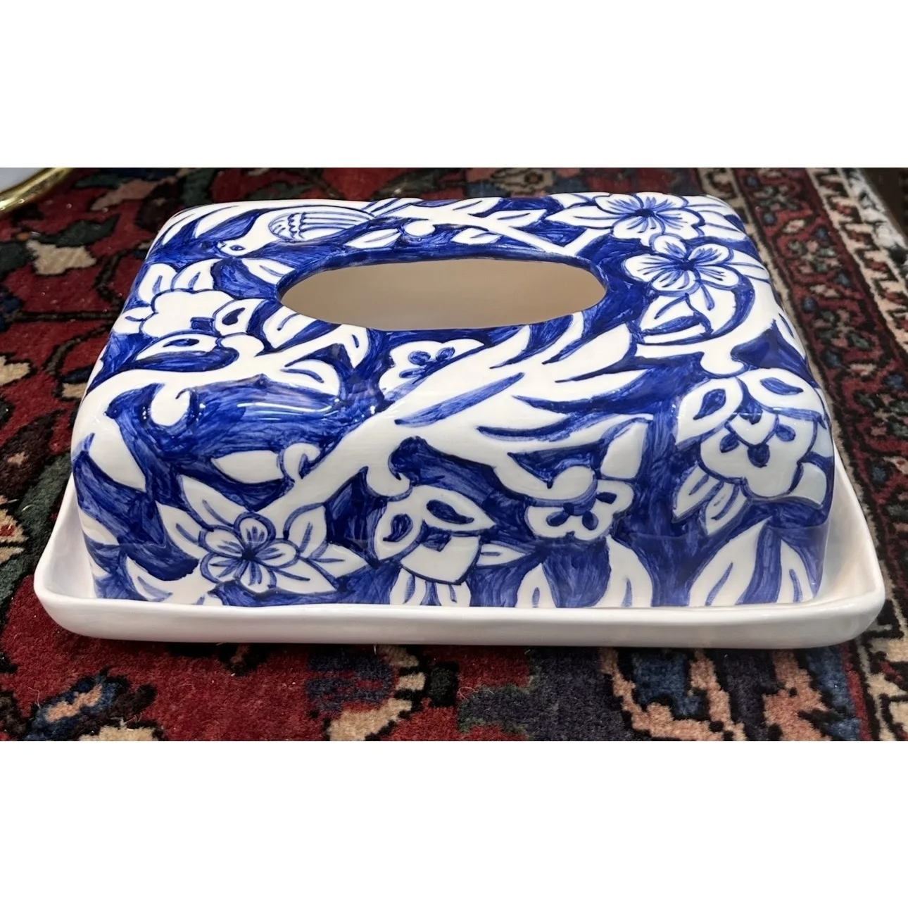 جای دستمال کاغذی سرامیکی مدل گل مرغ