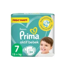 پوشک کودک پریما مدل Aktif bebek سایز 7 بسته 34 عددی