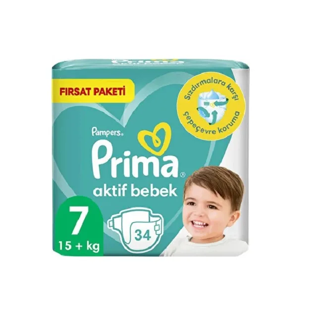 پوشک کودک پریما مدل Aktif bebek سایز 7 بسته 34 عددی