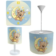 لوستر و آباژور کودک طرح خرس و ماه مدل LBR-SET-002 به همراه ساعت