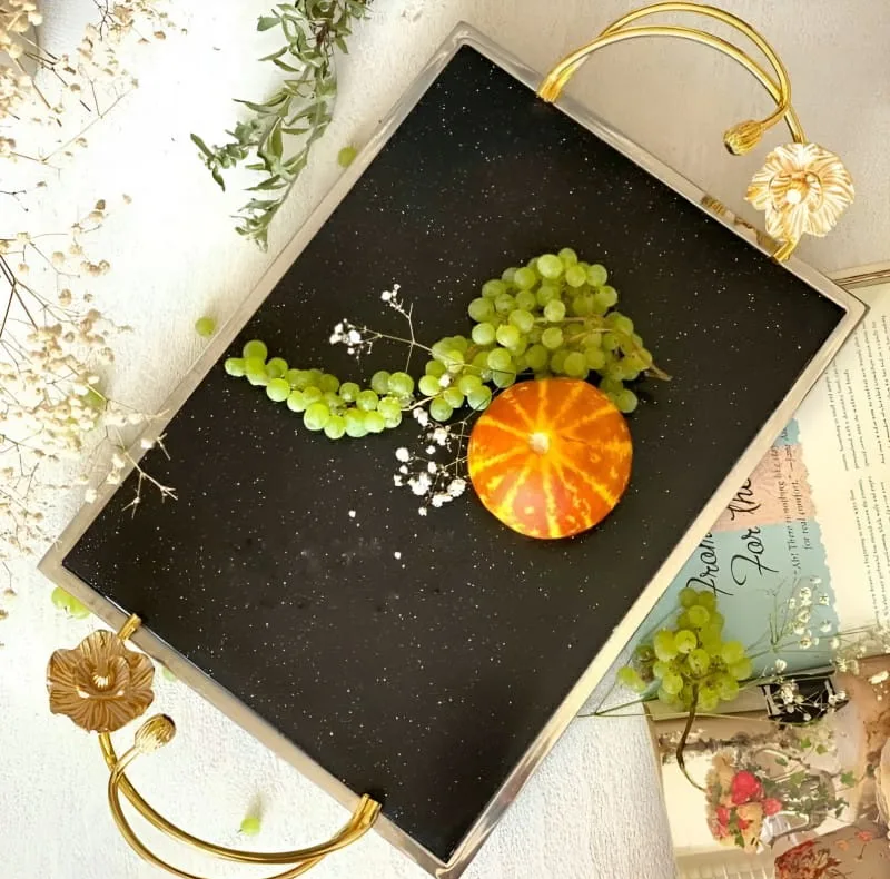 سینی دسته دار مدل گل شقایق کد 228125 سایز 50*27 سانتی‌متر