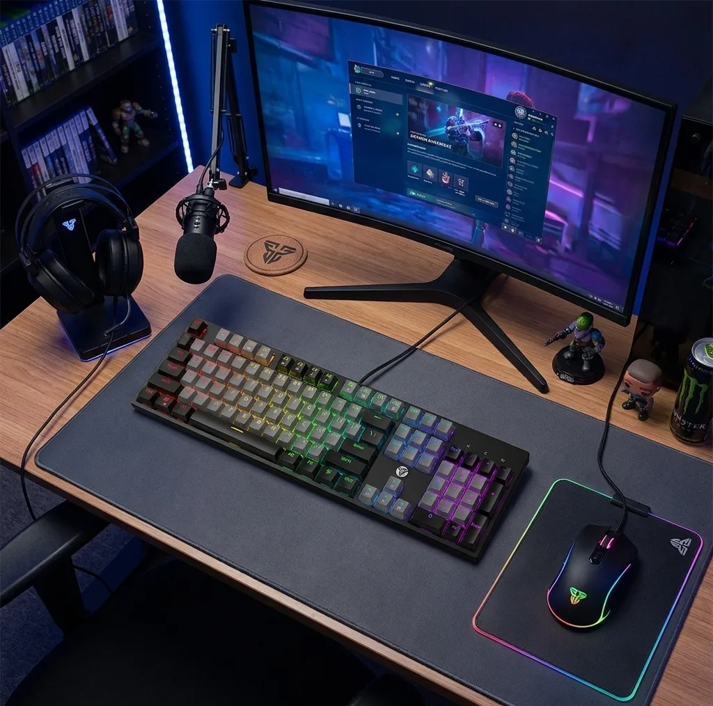 کیبورد گیمینگ فنتک مدل ATOM104 MK886V2Blueswitch