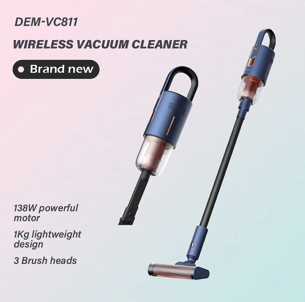 جارو شارژی عصایی درما مدل VC811 با باتری 2200 میلیآمپر ساعت، توان مکش 5.5 کیلو پاسکال، موتور براشلس دو حالت، مخزن 600 میلیلیتر و فیلتر دوگانه HEPA مناسب تمیزکردن کف، مبل و خودرو