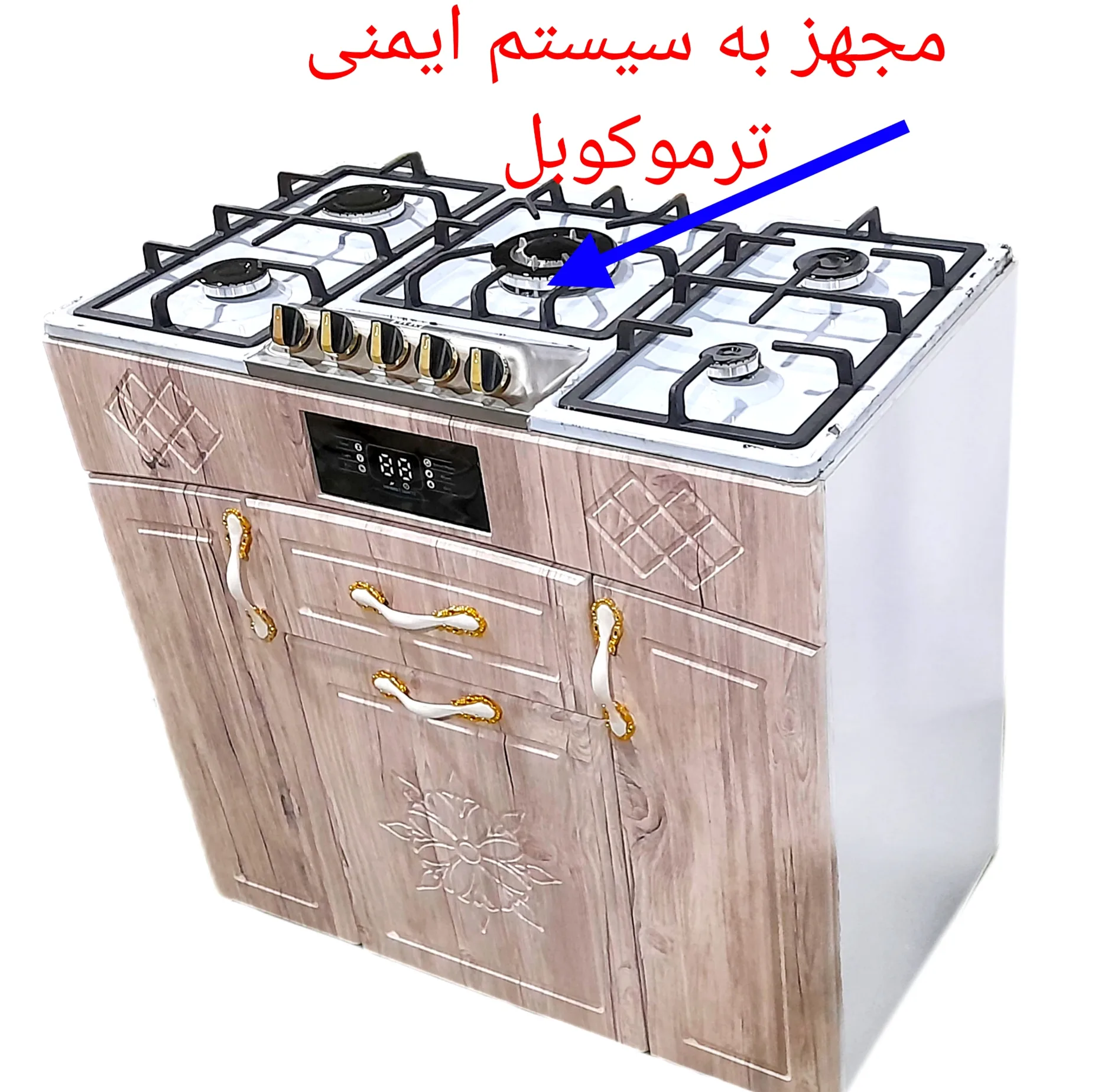 اجاق گاز 5 شعله هاکان مدل اجاق گاز چهار درب صفحه استیل اپکسی کوهان دار با ترموکوپل