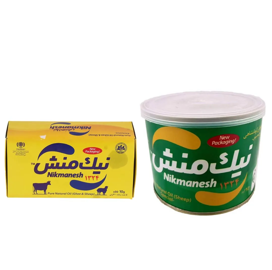 روغن حیوانی کرمانشاهی مخصوص نیک منش - 450 گرم و روغن حیوانی ممتاز نیک منش بسته 50 عددی