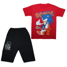 ست تی‌شرت آستین کوتاه و شلوارک راحتی پسرانه مدل نخ پنبه طرح SONIC کد 6645