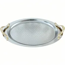 سینی استیل دسته‌دار مدل اوریو بیضی طرح‌دار کد B220 سایز 30*45 سانتی متر