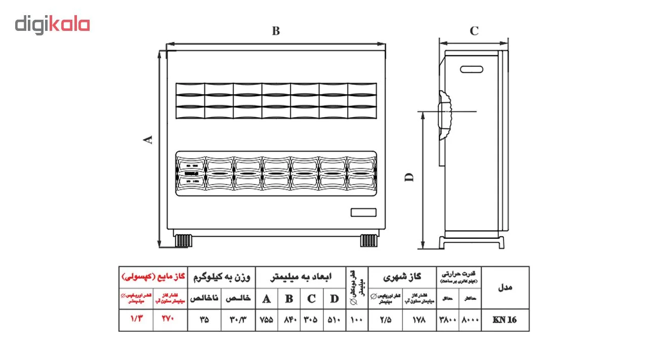 بخاری گازی نیک کالا مدل کیوان KN16