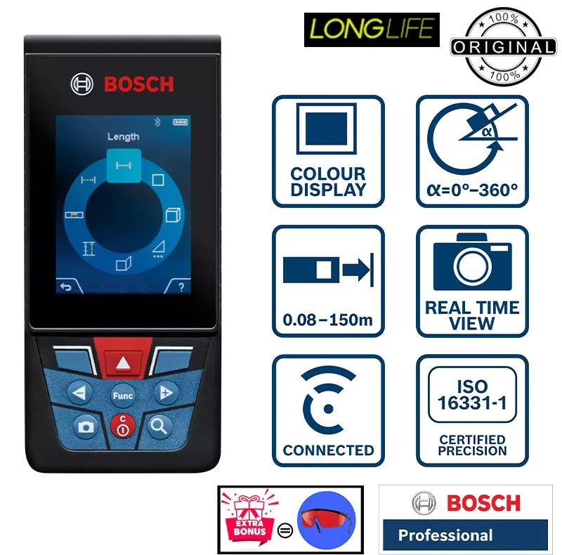 متر لیزری بوش مدل دوربین دار GLM 150-27 C Professional Extra Glass Red Laser 2 برد 150 متر