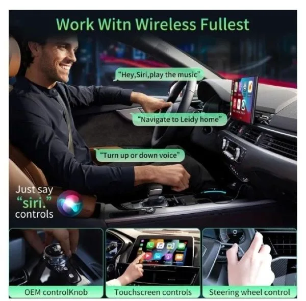 کارپلی و اندروید اتو مدل 2in1 wireless adapter به همراه کابل USB به USB-C و کابل USB-C