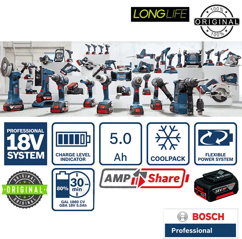 باتری وشارژر لیتیومی 18 ولت 5 آمپر ساعت بوش مدل Li.ion-Pro 18V 5.0 AH 
مجموعه 3 عددی